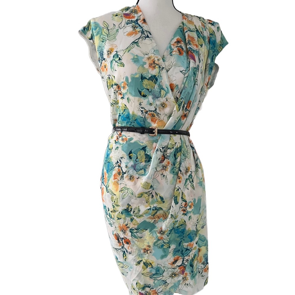 Robert Rodriguez Dress Medium S Floral Print Faux Wrap Draped Cap Sleeves - Picture 4 of 12